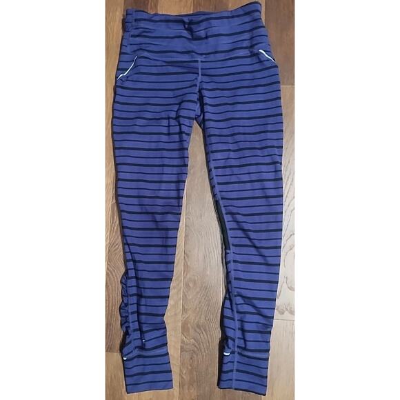 Athleta unique Striped Leggings Size XS Purple Black Striped Reflective Mesh - Picture 1 of 5